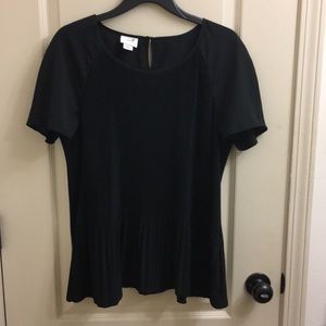 Pleated short sleeve black blouse